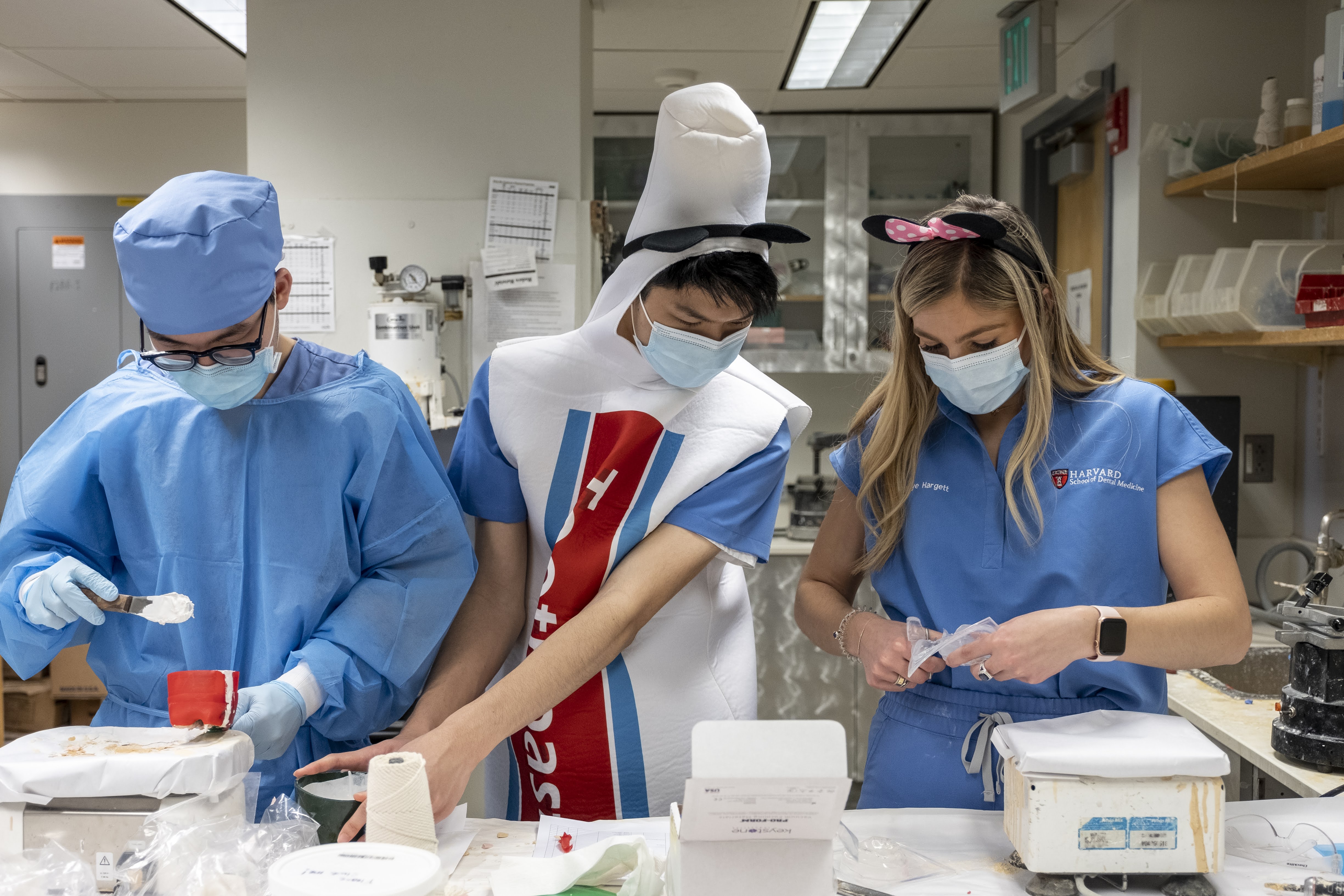 Dental students making mouthguards