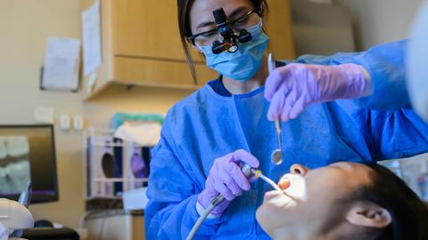 dentist performing an oral exam