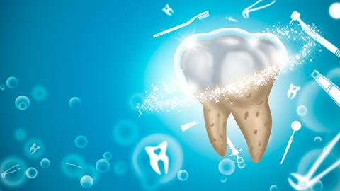 Illustration of a dental piece in the process of cleaning and total protection. 
