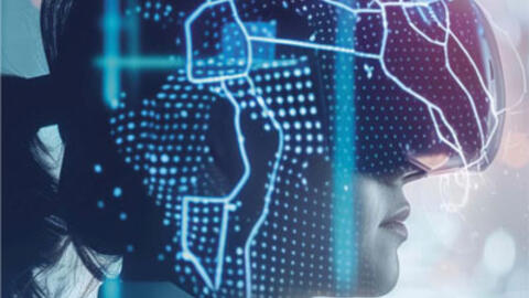 Woman wearing a virtual reality headset.