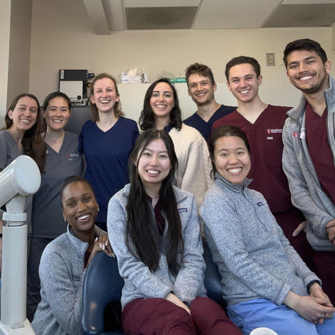 A group of students in a dental office