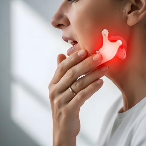 woman in pain holding the side of her face