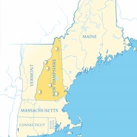 Map of clinical sites in the program are located throughout rural communities in NH.