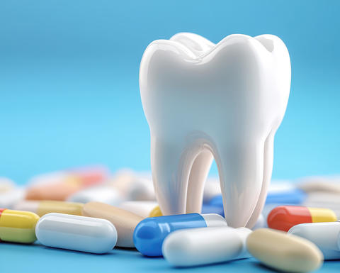 Tooth surrounded by drug capsules