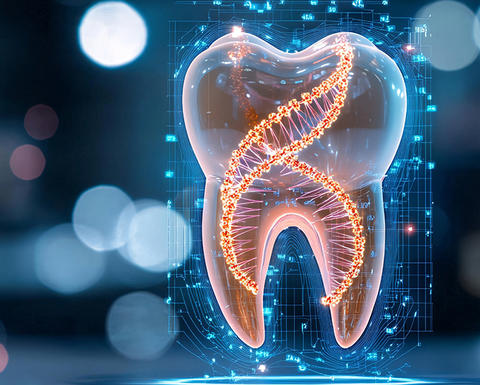  computer-generated tooth with a dna strand inside